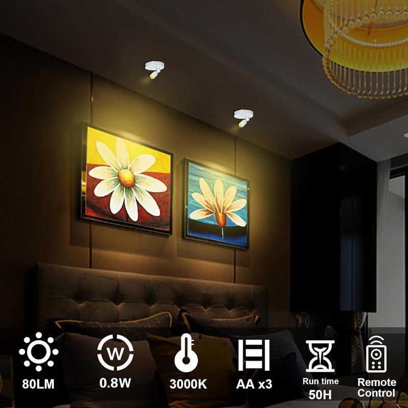 HAMVIDNE Indoor LED Spotlight, Battery Operated Spotlights with Remote, Picture Lights for Wall, Plant Tree Up Light with Timer, Accent Lights for Art Display Dartboard Painting Artwork Frames-Silver - Image 4